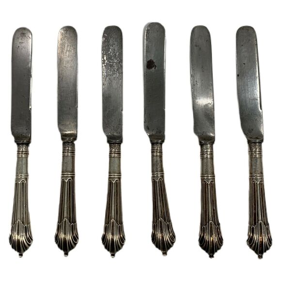 Vintage Silverplate Scroll Fruit Knives Set 6 Shabby Decor Entertaining Dining - Picture 1 of 3